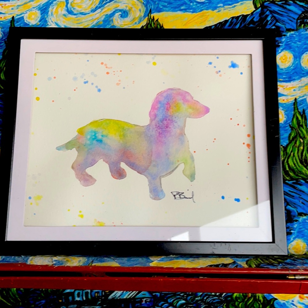 Short Haired Dachshund Watercolor Painting